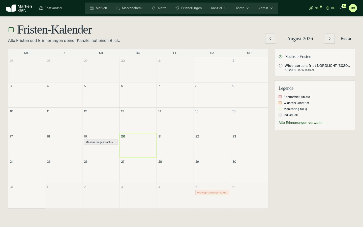 Kalender mit eingetragenen Widerspruchsfristen